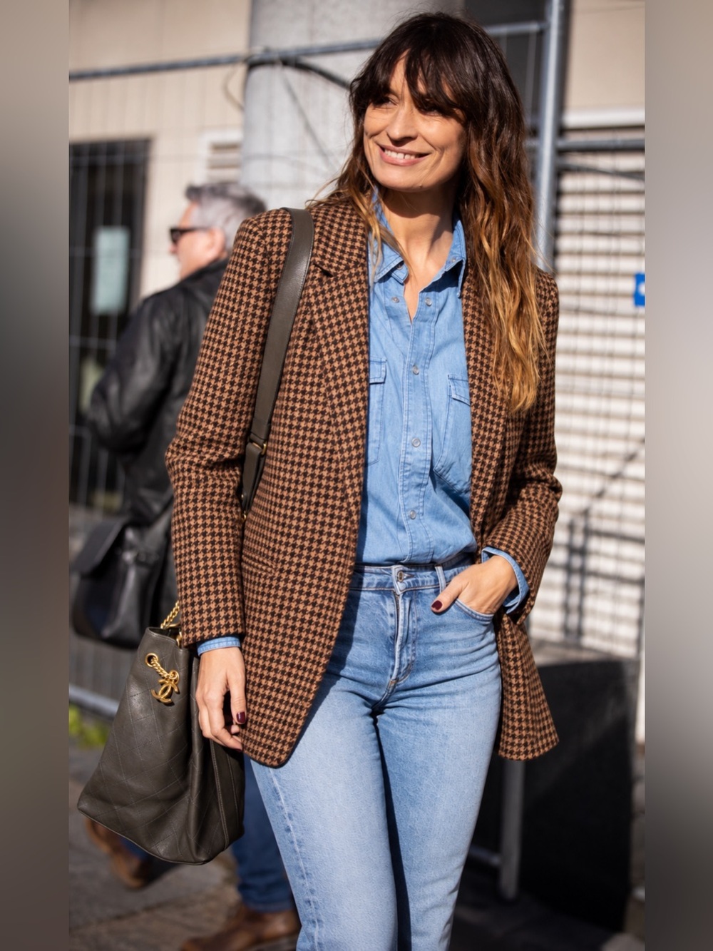 Womens Brown Houndstooth Blazer - Classic Tailored Jacket